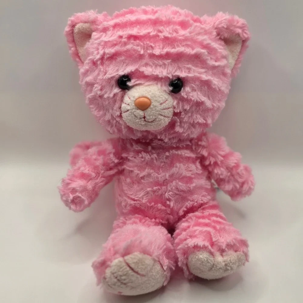 Aurora Plush Cat Pink Swirl Faux Fur Stuffed Animal 6in W x 9in L